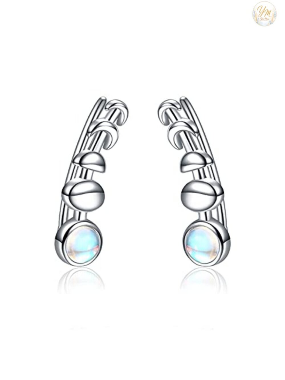 925 Sterling Silver Moon Phase Ear Crawler Cuff Earrings Hypoallergenic